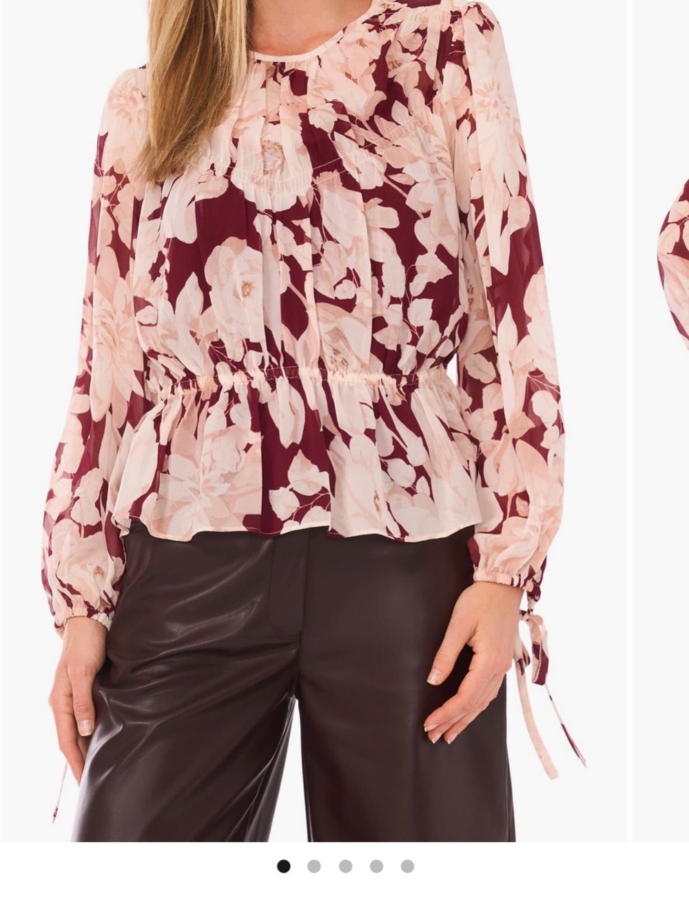 Parker Cierra Floral Peplum Top Burgundy Pink Size Large